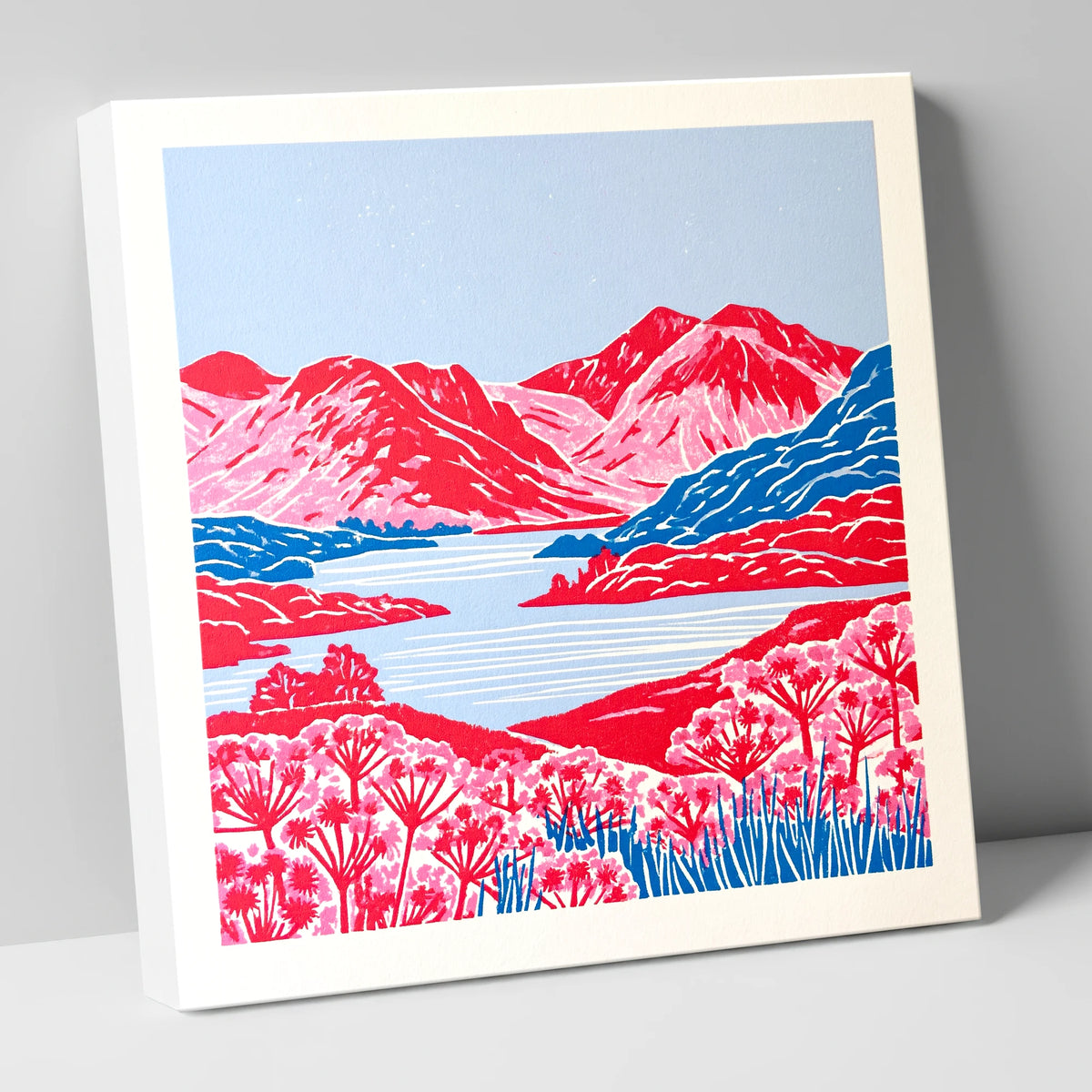 Vivid Red Fells and Lake lake district lake canvas wall art