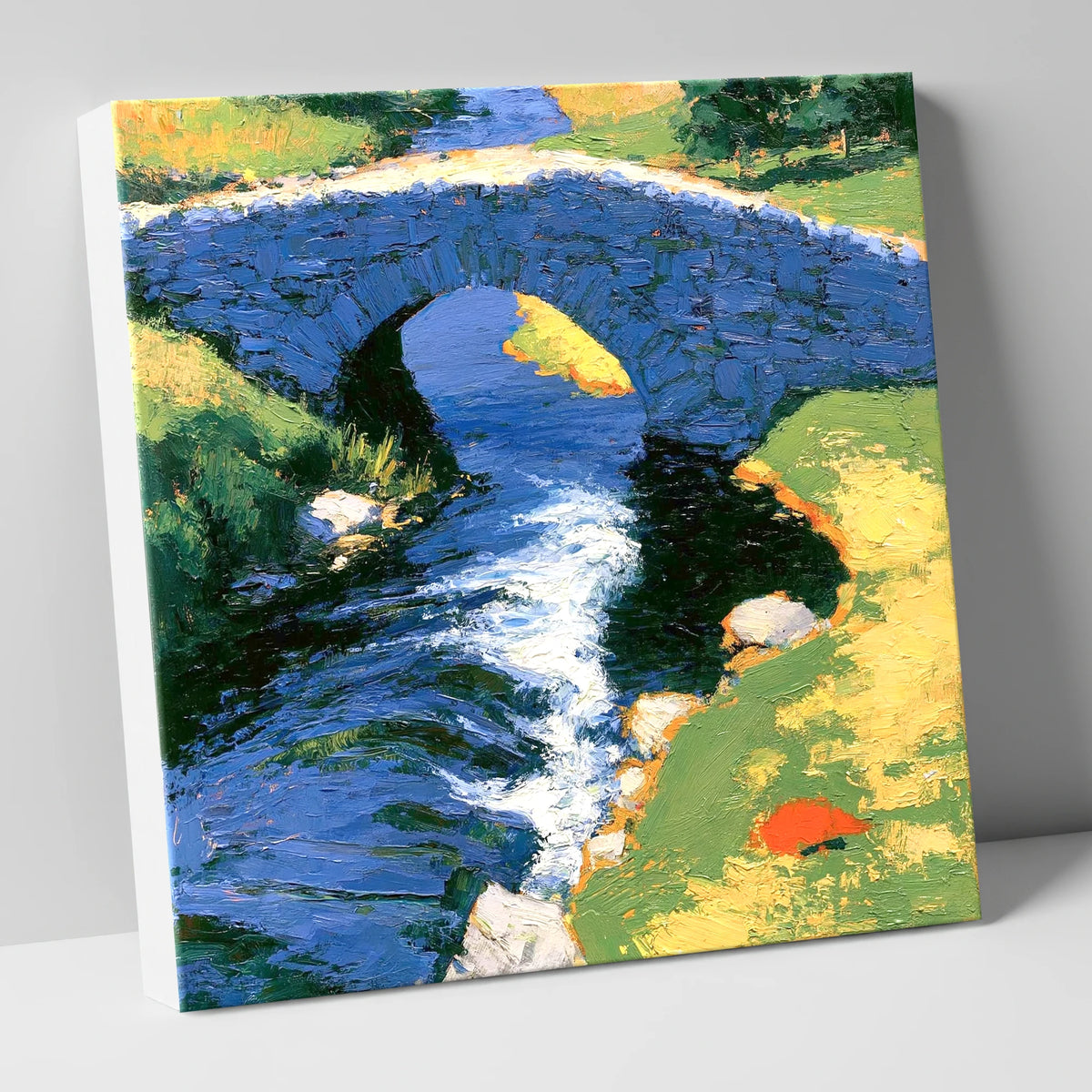 Sunlit Stone Bridge and Beck lake district waterfall canvas wall art