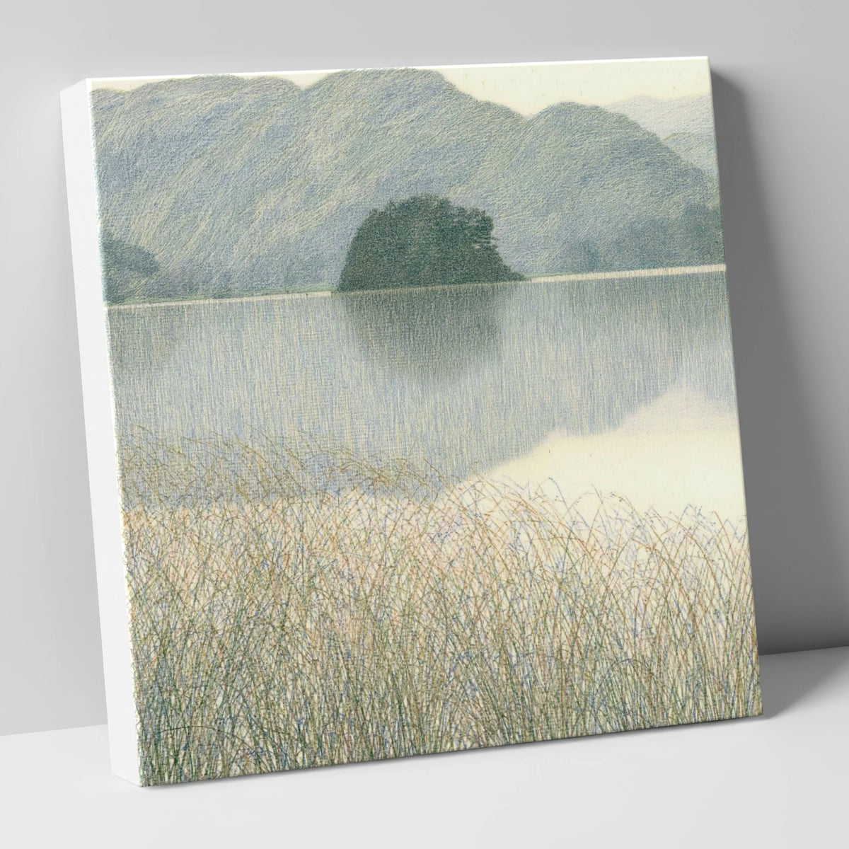 Grasmere Island Through Tall Grasses lake district lake canvas wall art