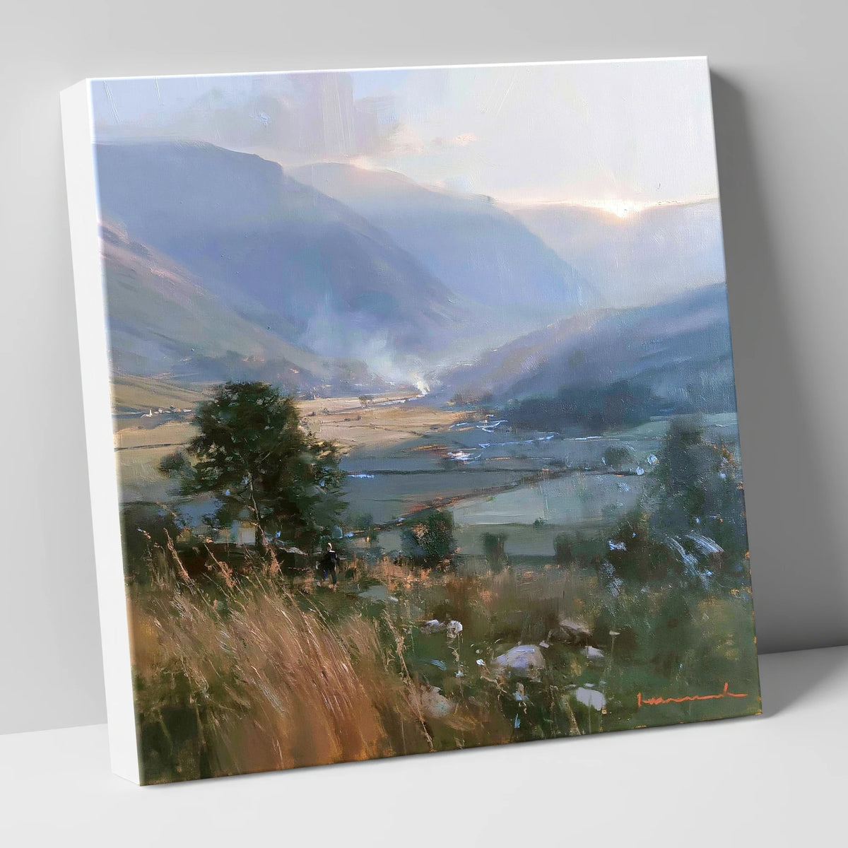 Hazy Sunlight Over Dale Fields lake district valley canvas wall art