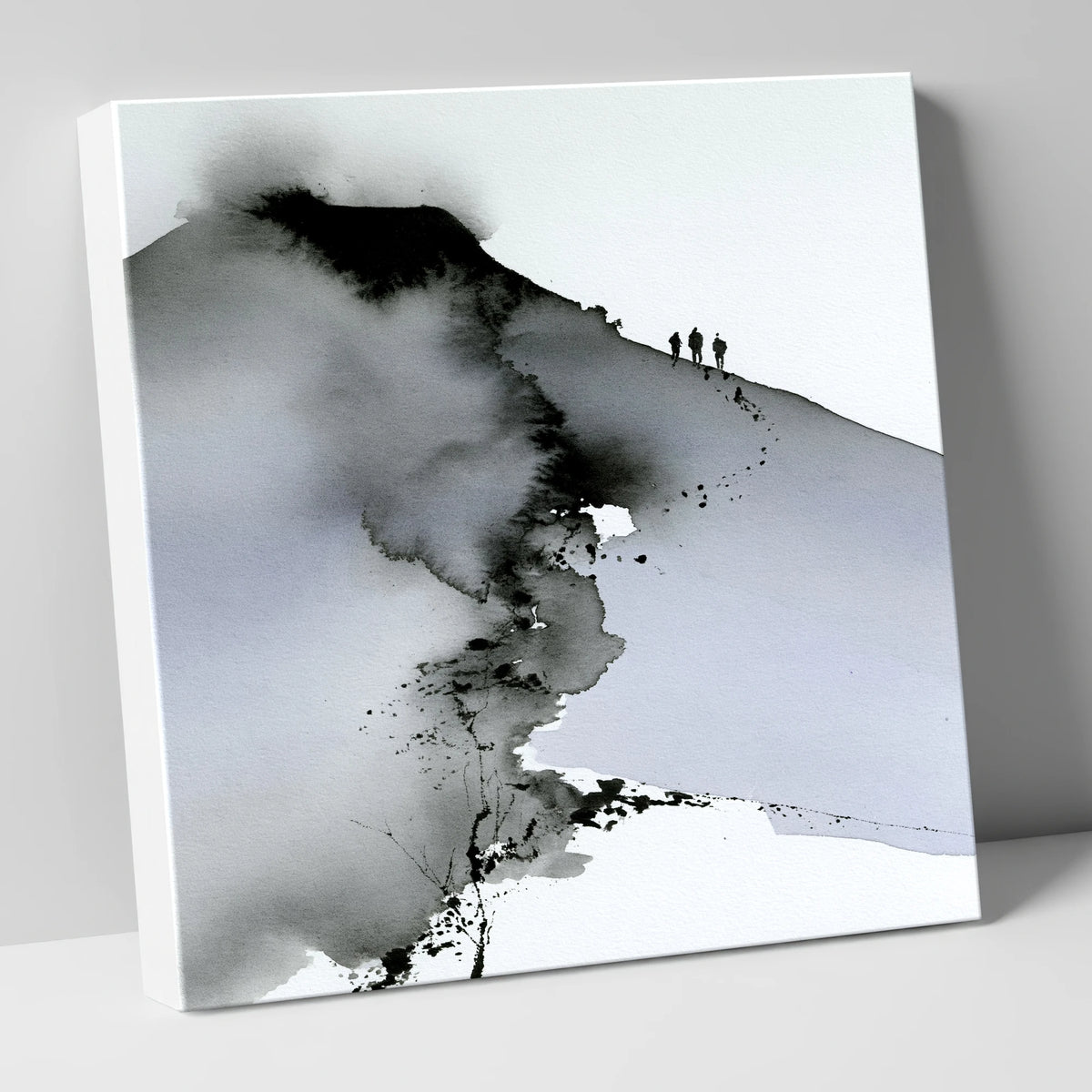 Hikers on a Snowy Fell lake district fell canvas wall art
