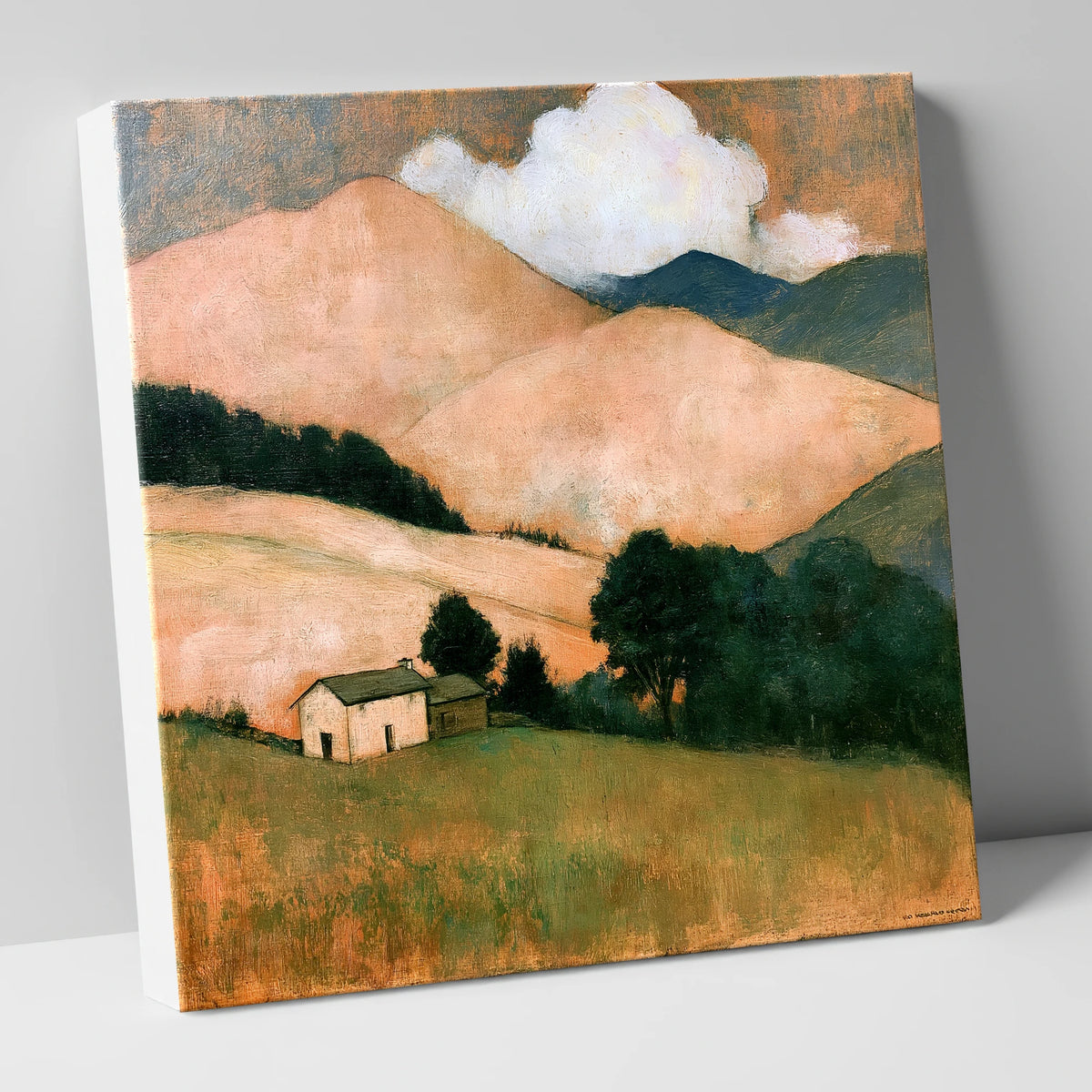 Warm Fells and White Farmhouse lake district fell canvas wall art