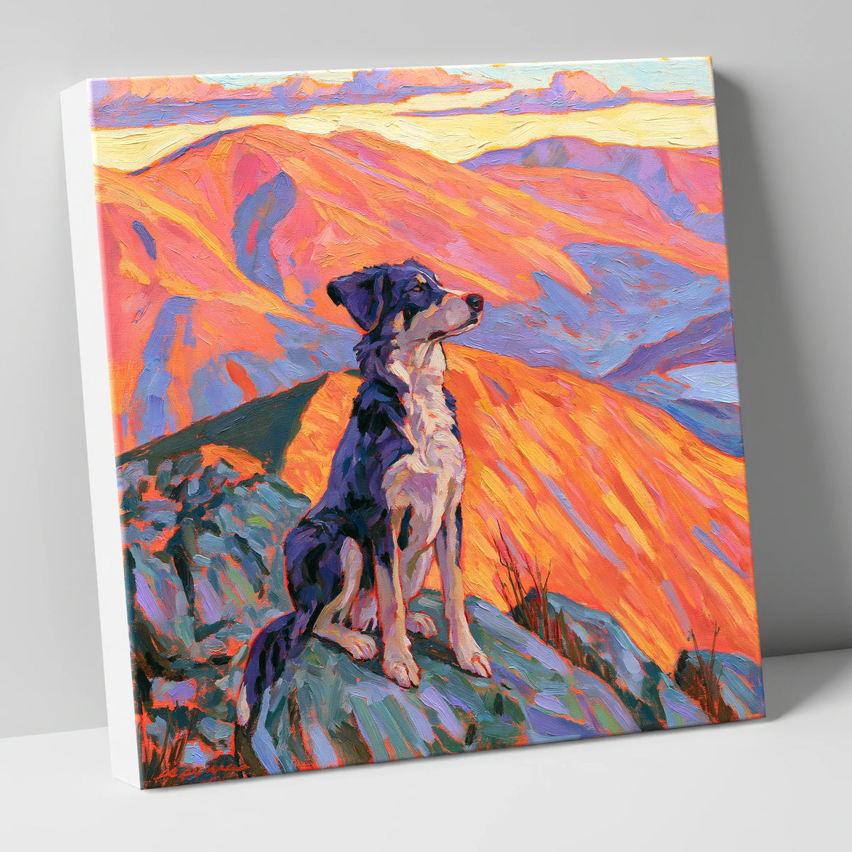 Vibrant Dog on Braithwaite Summit gifts for dog walkers canvas wall art