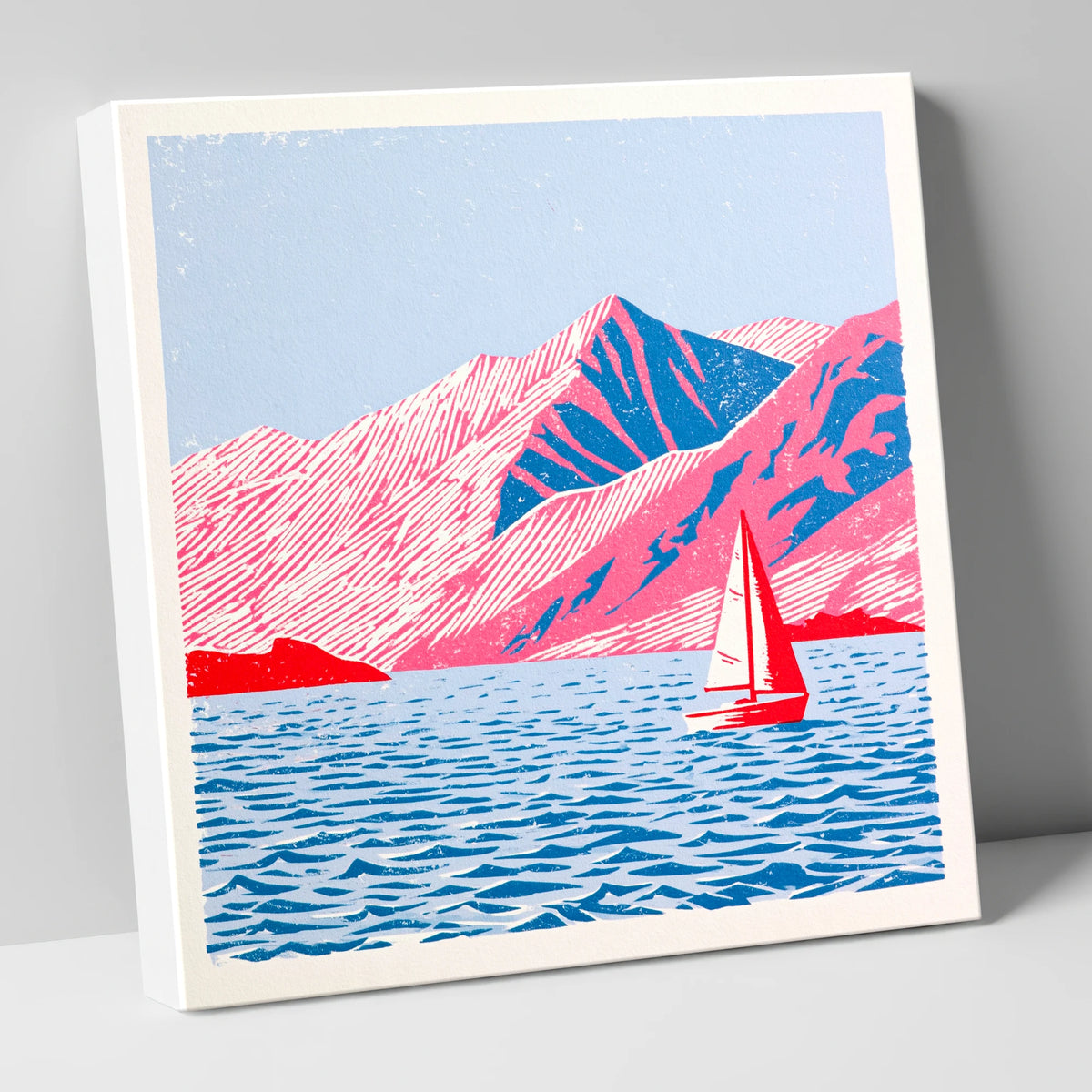 Red Sailboat on Vibrant Ullswater lake district lake canvas wall art