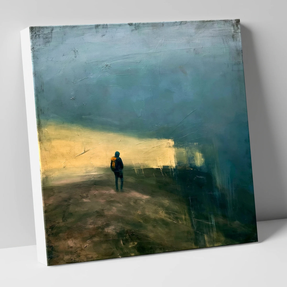 Hiker Silhouette in Golden Light lake district walking canvas wall art