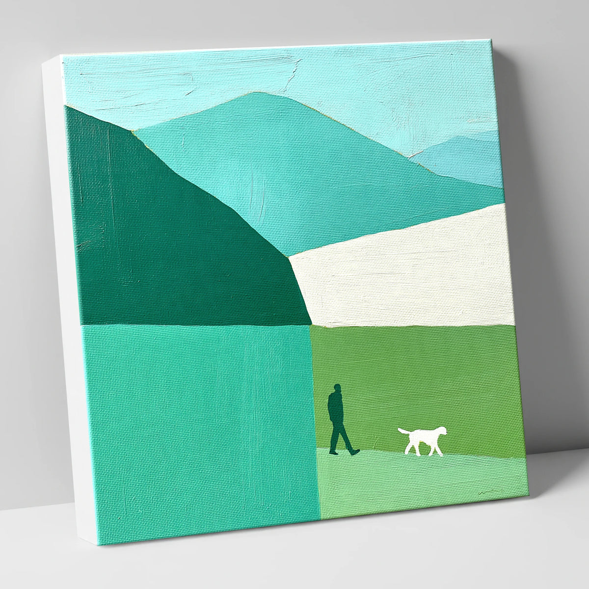 Braithwaite Dog Walker in Teal gifts for dog walkers canvas wall art