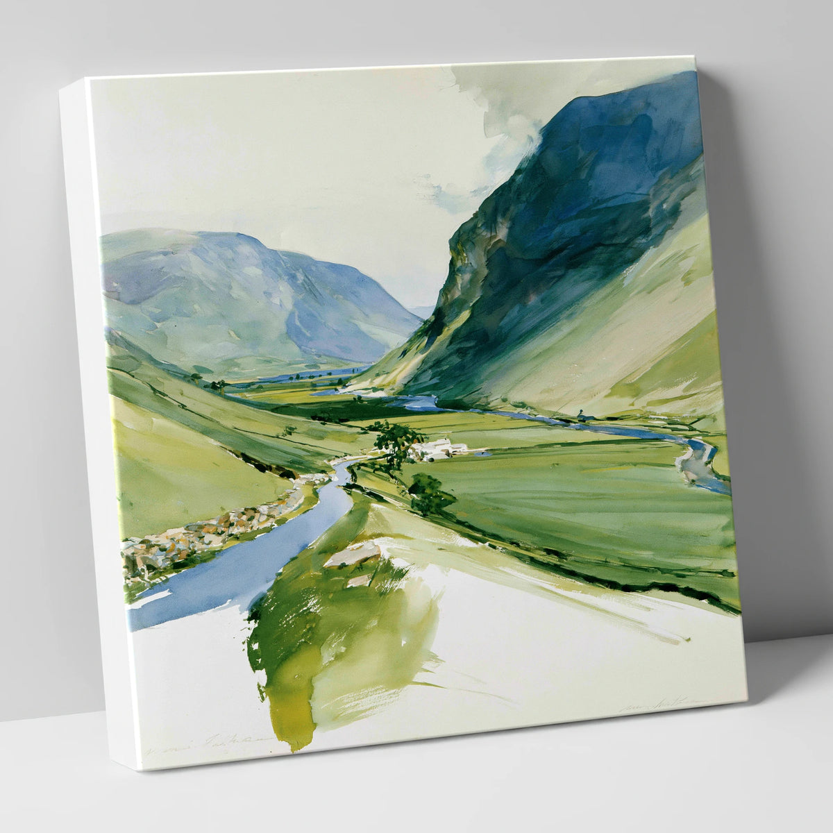 Green Valley and Winding Beck lake district valley canvas wall art