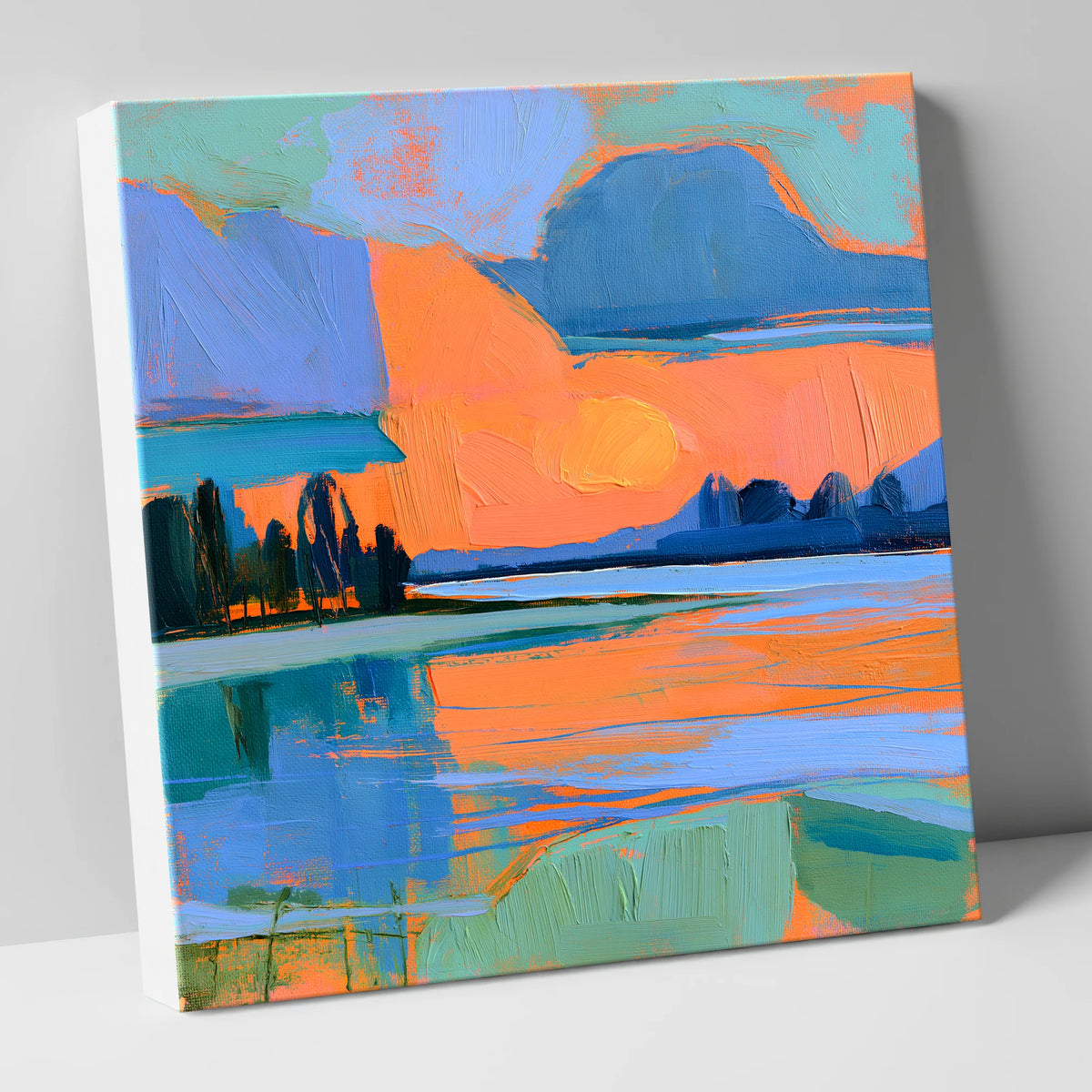 Vivid Sunset Over Lakeland Water lake district lake canvas wall art