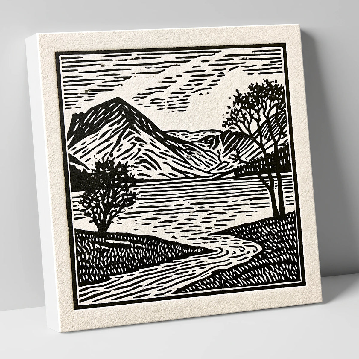 Graphic Monochrome Buttermere Fells lake district lake canvas wall art