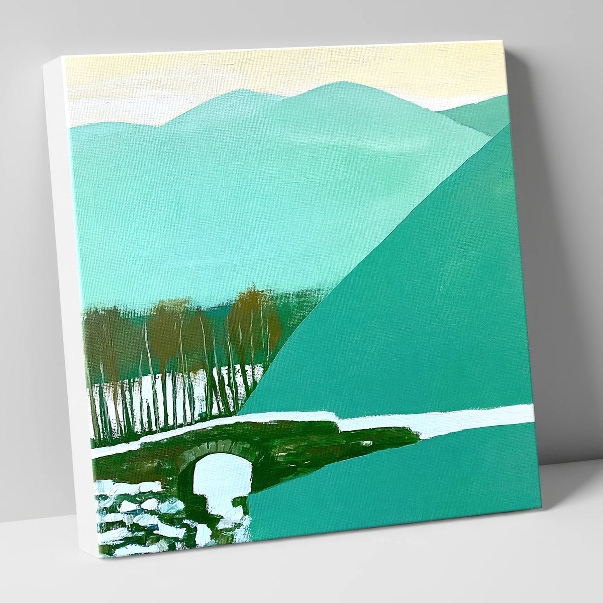 Ashness Bridge Borrowdale in Teal lake district waterfall canvas wall art