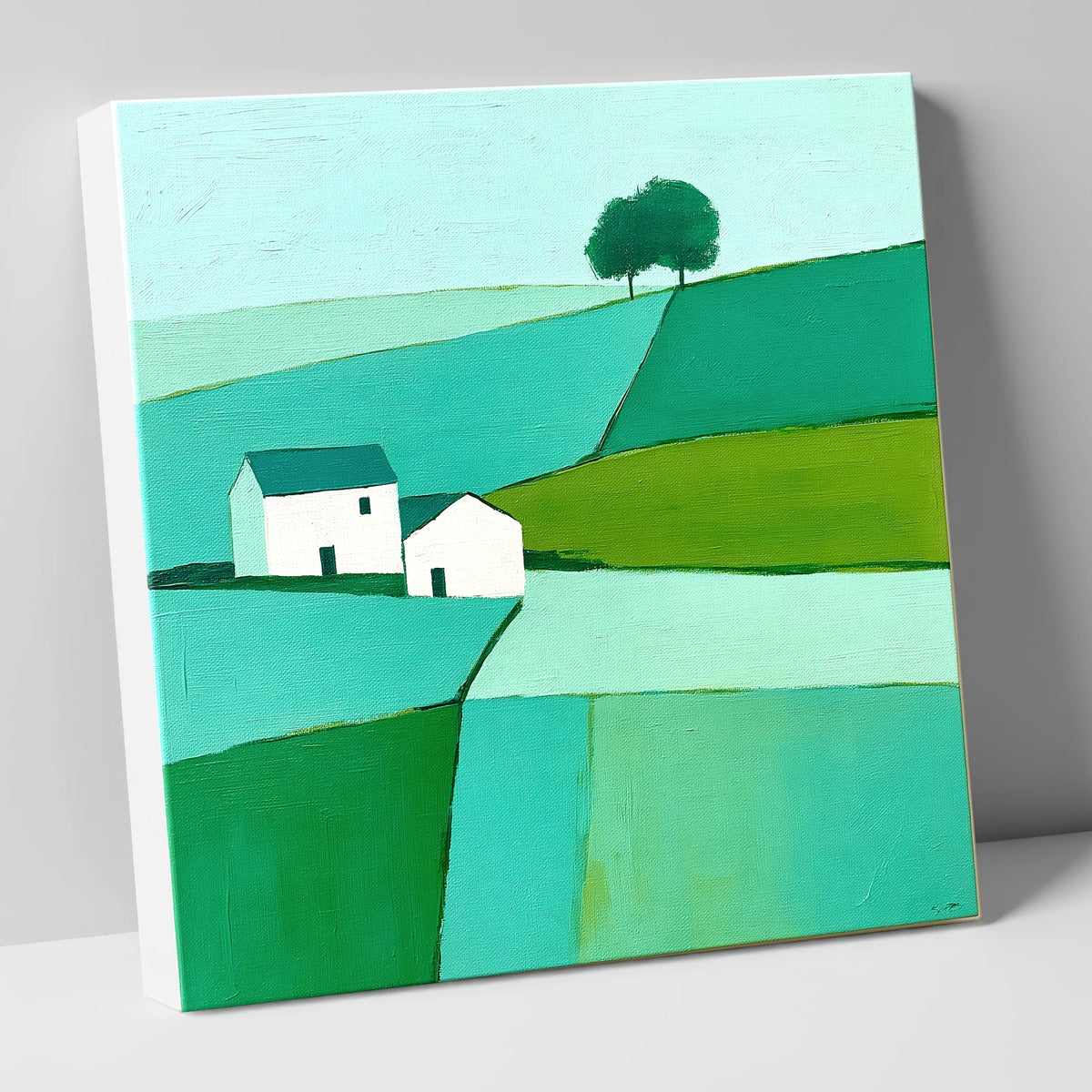 Near Sawrey Cottages In Bold Teal lake district village canvas wall art
