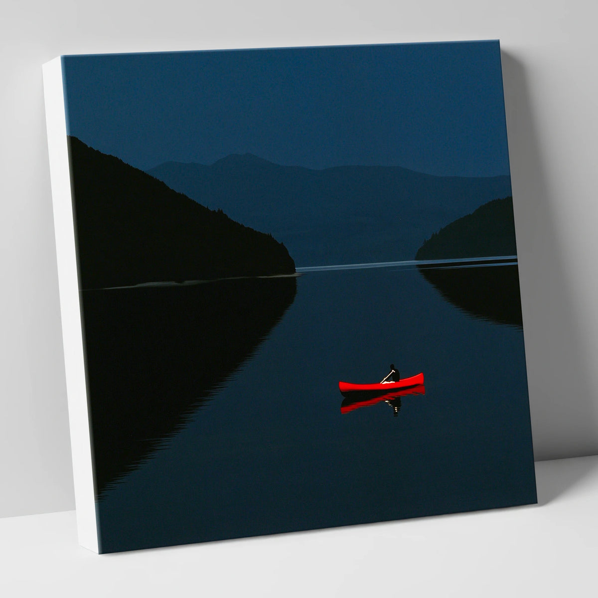 Red Kayak on Twilight Lake lake district walking canvas wall art