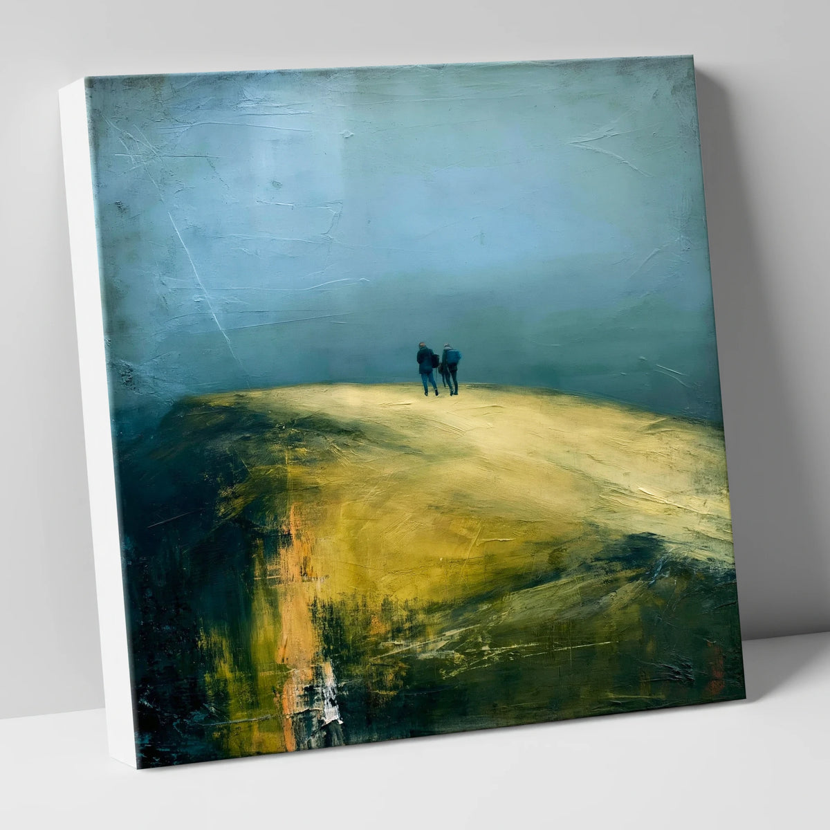 Hikers on a Golden Fell Top lake district fell canvas wall art