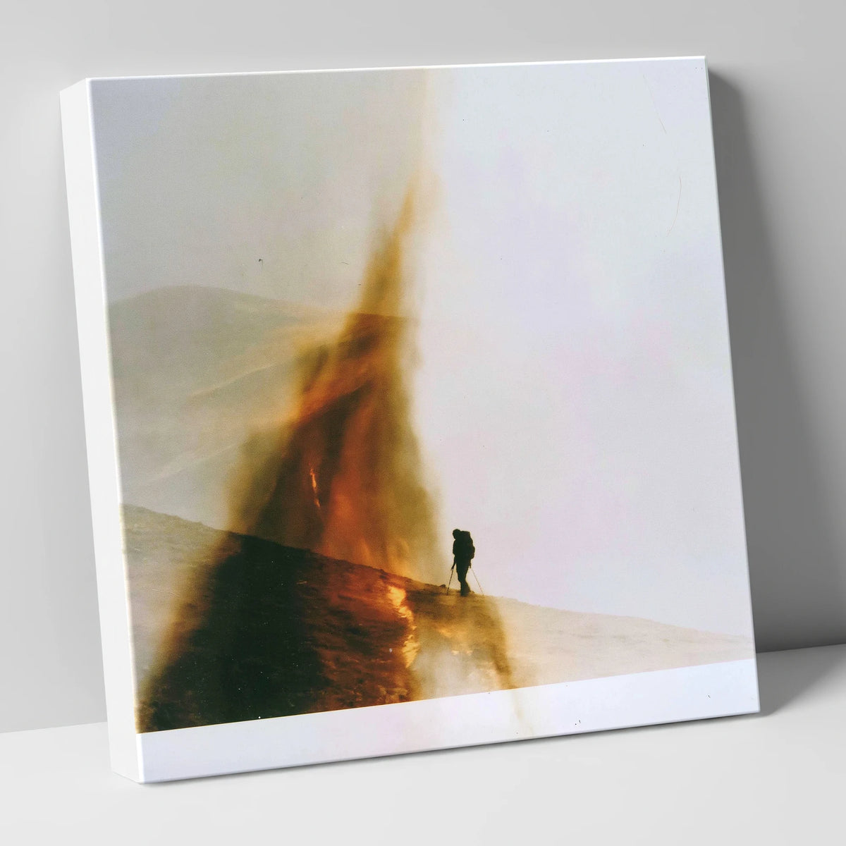 Fell-walker Silhouette in Amber Mist lake district walking canvas wall art