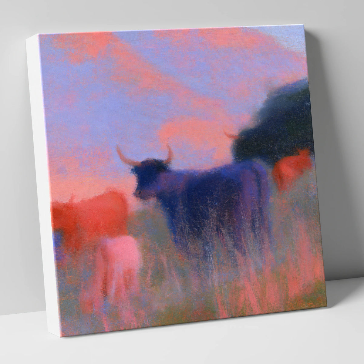 Highland Cattle in Violet Dusk lake district wildlife canvas wall art