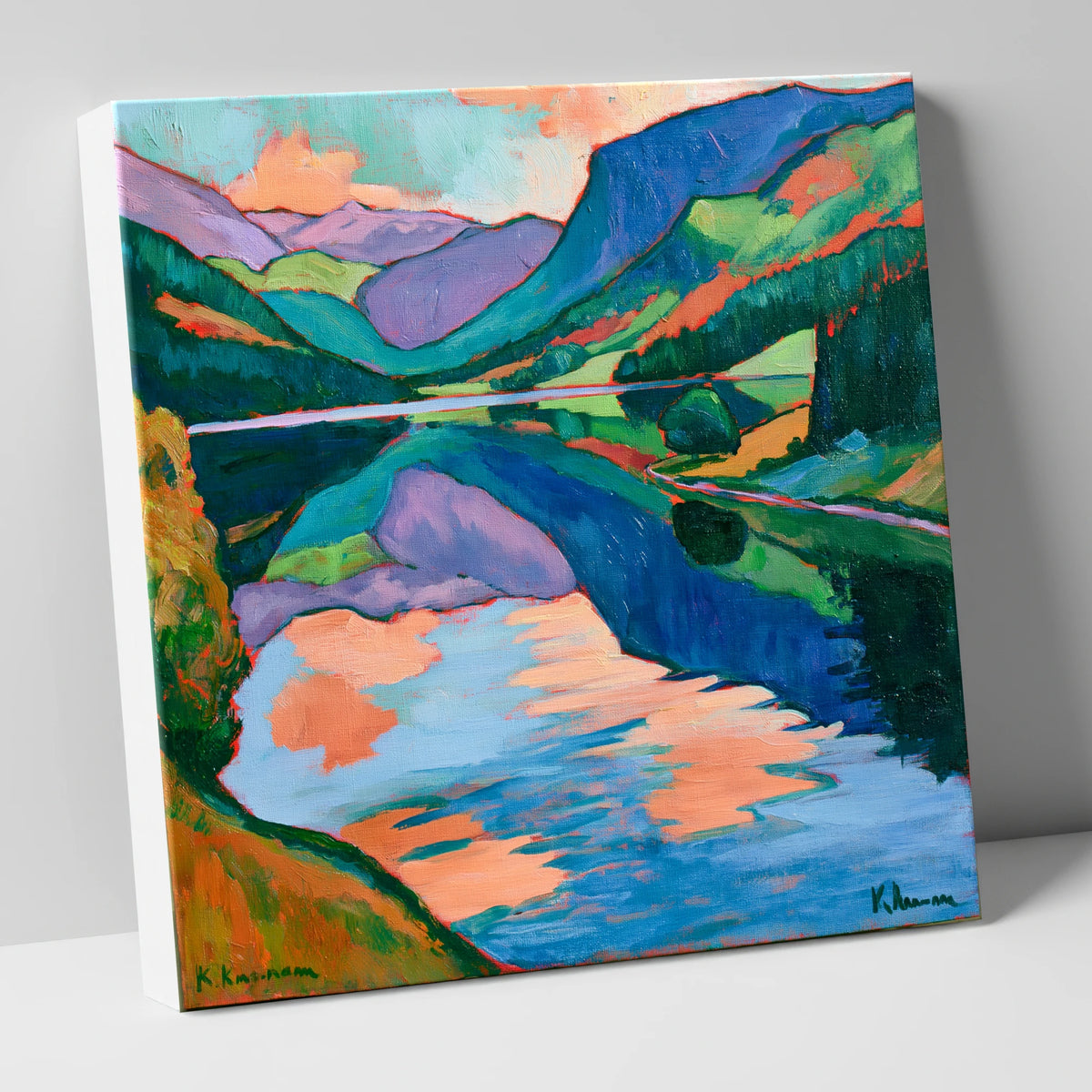 Sunset Glow on Calm Lake Reflections lake district lake canvas wall art