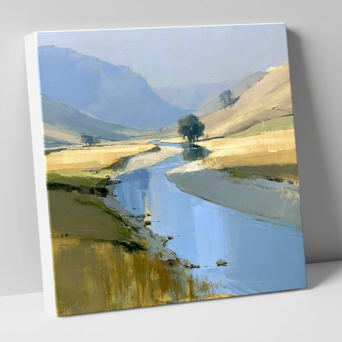 River Winding Through Golden Valley lake district waterfall canvas wall art