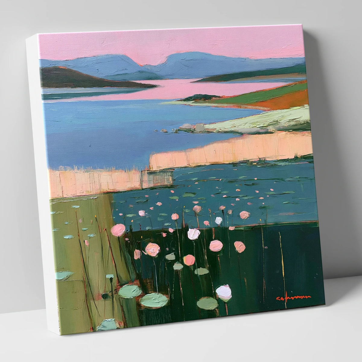 Lake Fells Under Pink Sky lake district lake canvas wall art