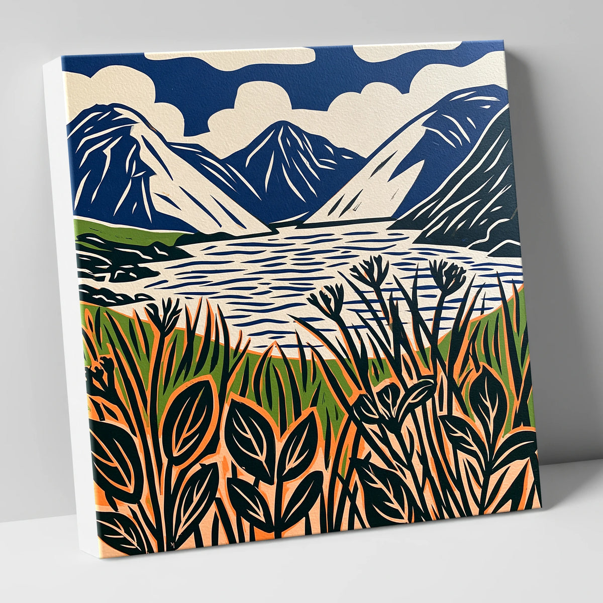 Wastwater in Navy and Orange lake district lake canvas wall art