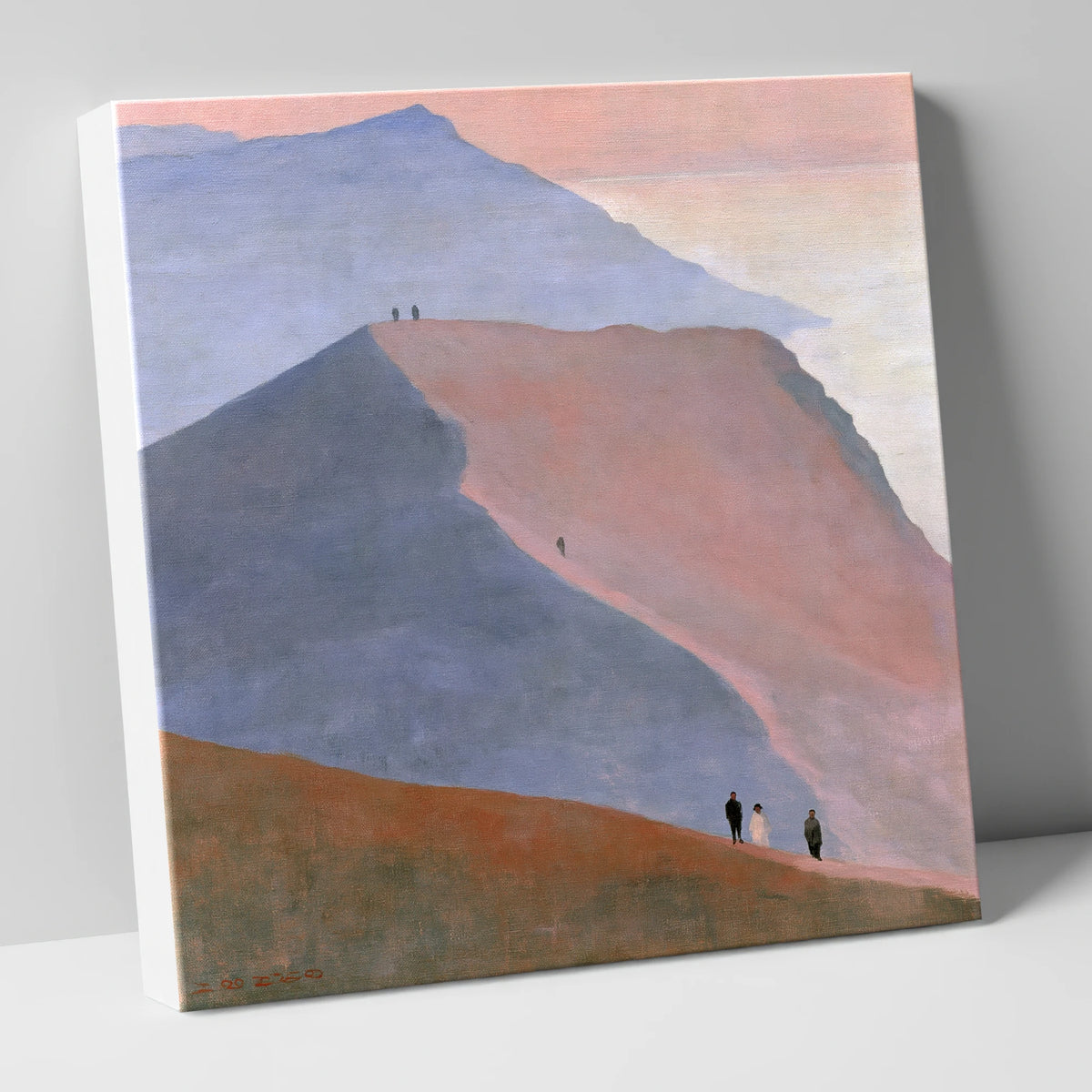 Walkers on a Dusk Ridge lake district walking canvas wall art