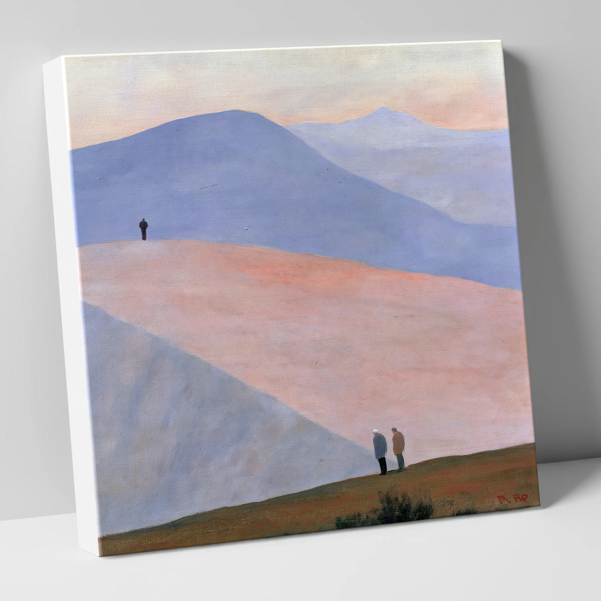 Hikers on Sweeping Pastel Fells lake district fell canvas wall art