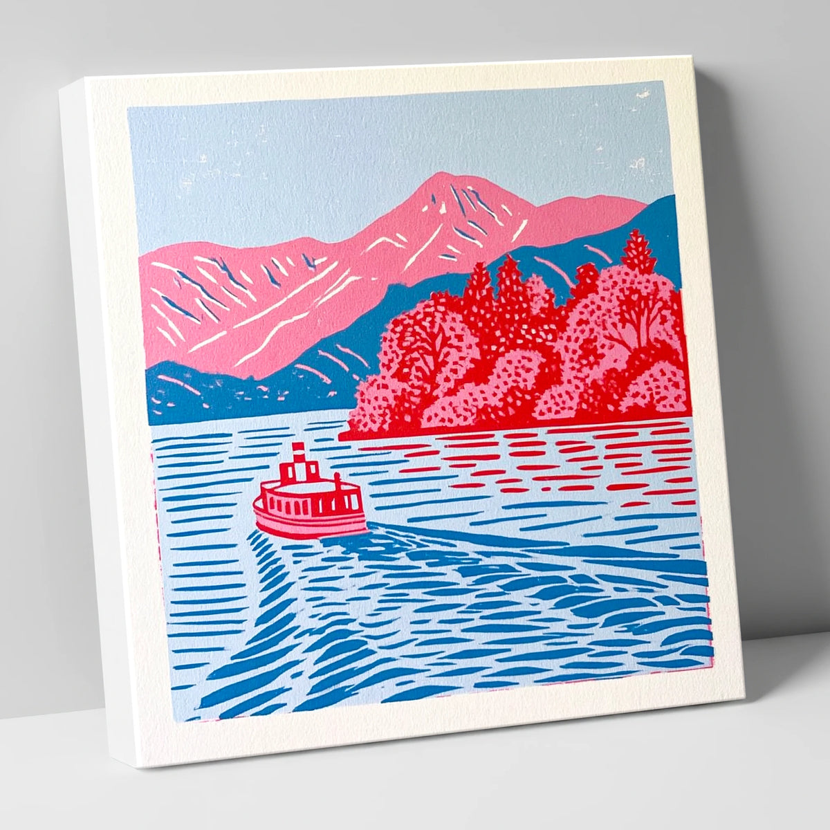 Vibrant Derwentwater Boat and Fells lake district lake canvas wall art