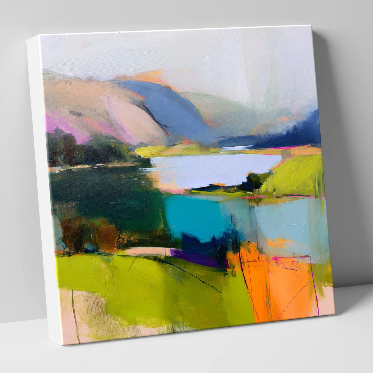 Teal Lake with Magenta Fells lake district lake canvas wall art