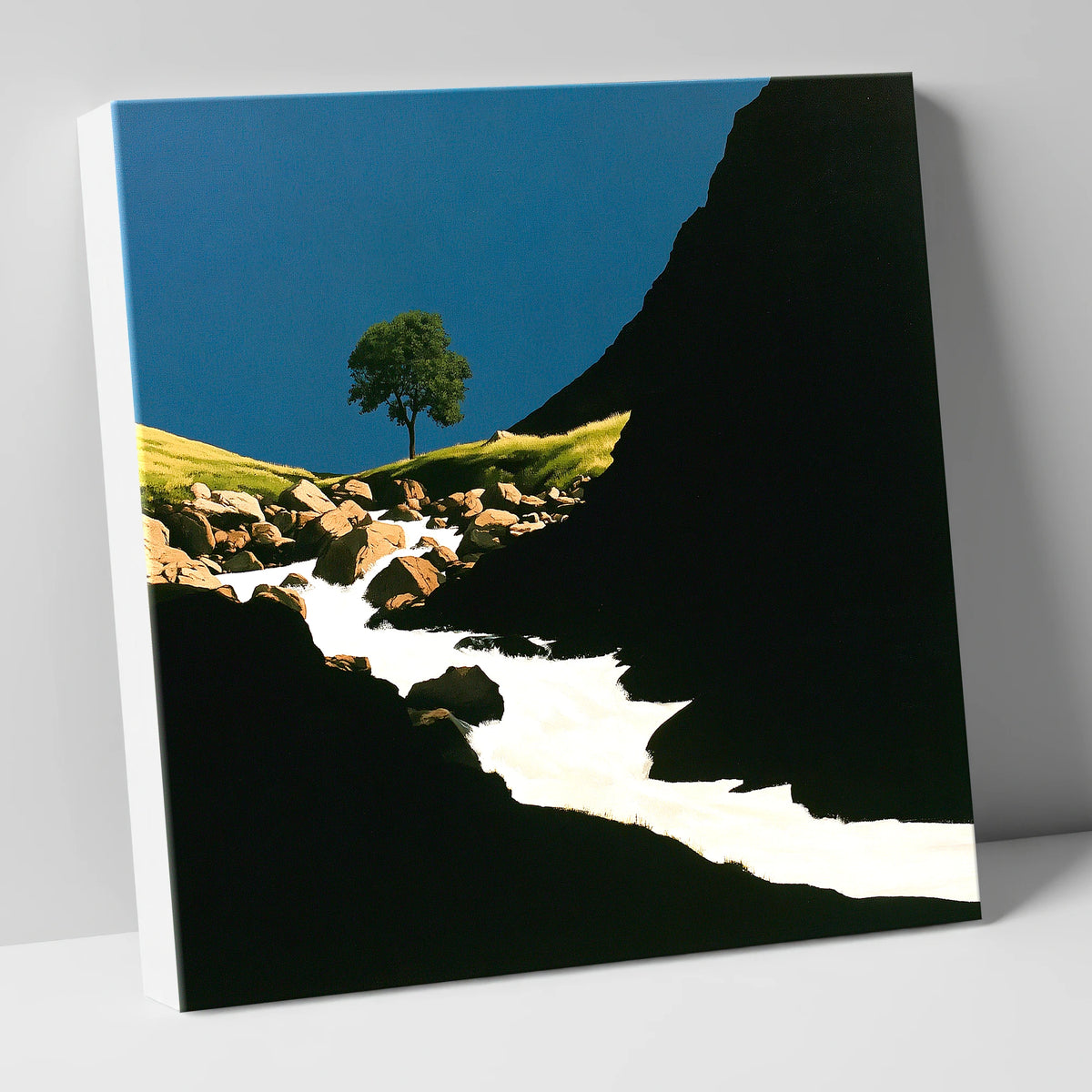 Lone Tree Above Rushing Beck lake district waterfall canvas wall art