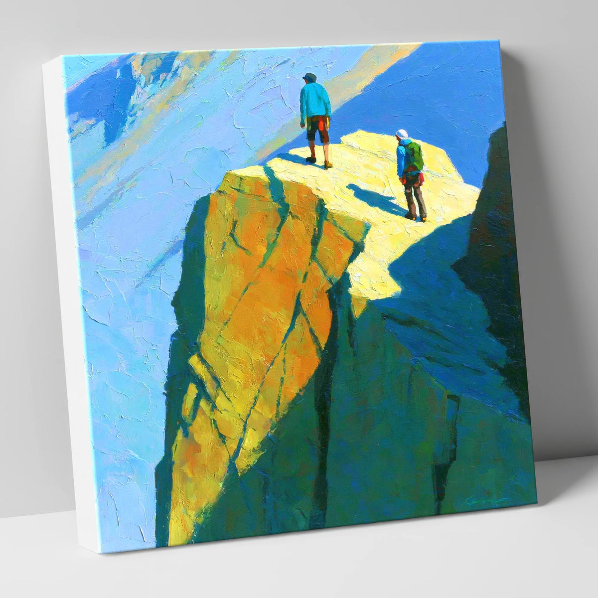 Mountaineers on Sunlit High Crags lake district walking canvas wall art