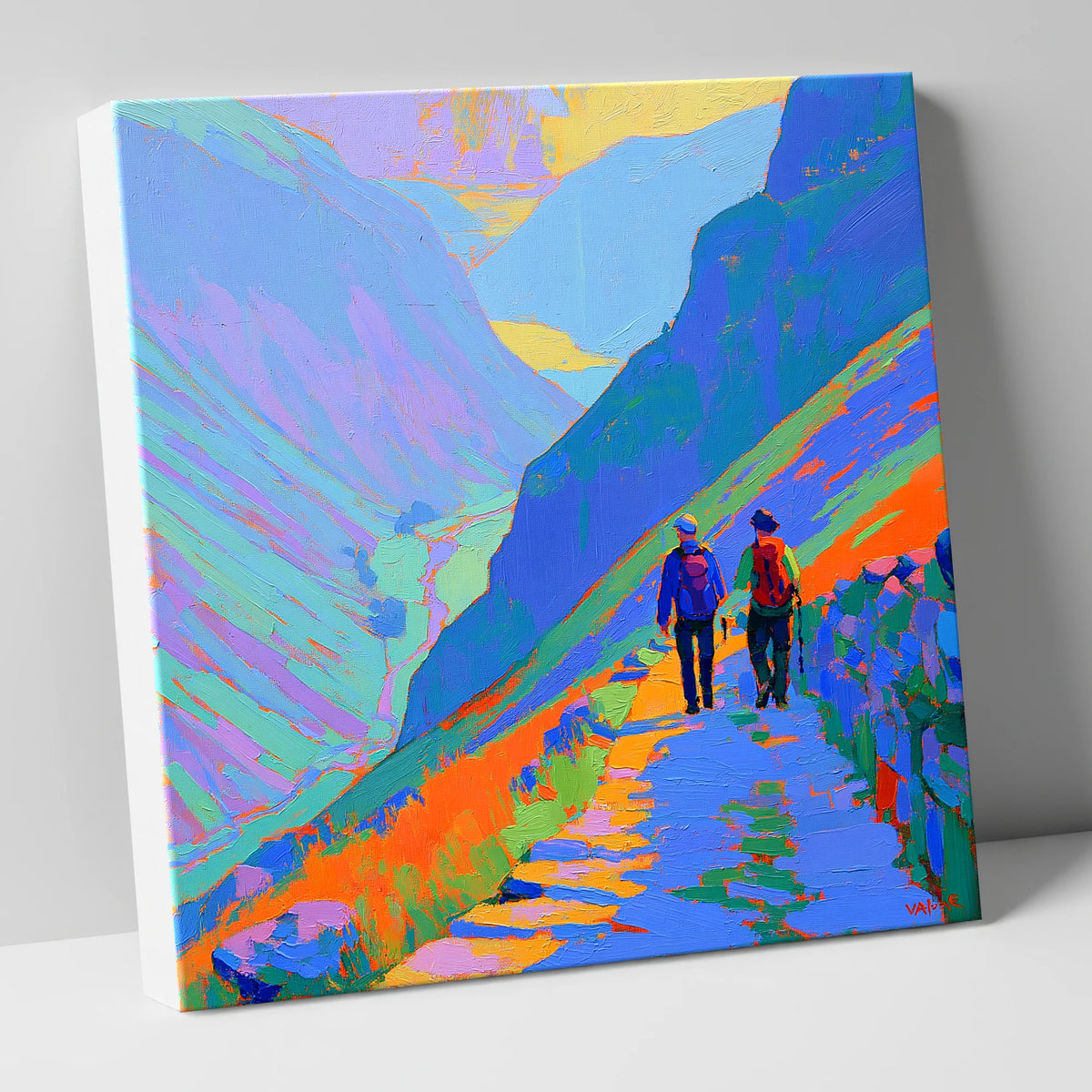 Walkers on a Colourful Mountain Path lake district walking canvas wall art