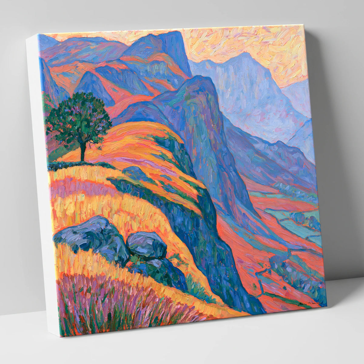 Lone Tree on Misty Mountain Ridge lake district fell canvas wall art