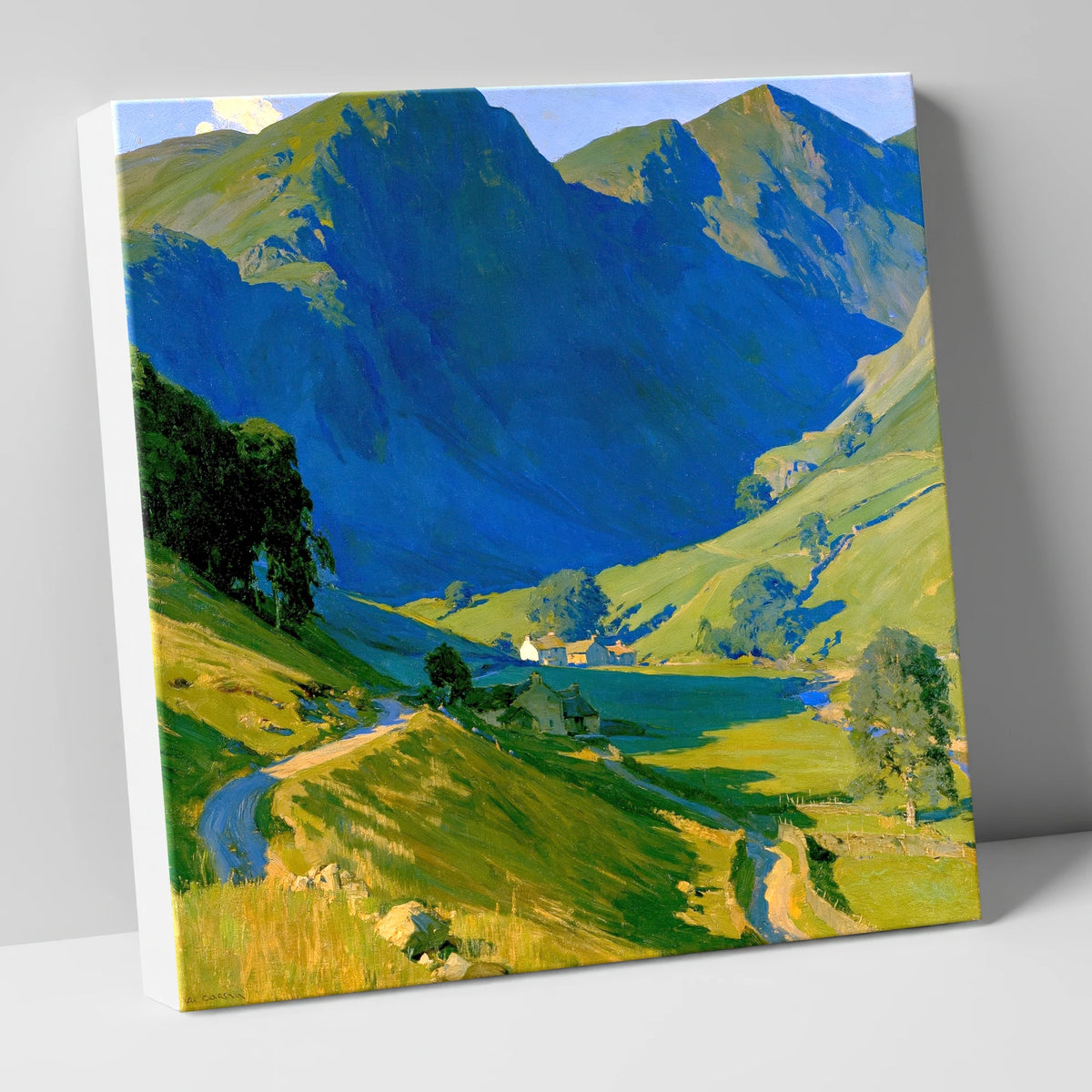 Valley Farm Beneath Blue Fells lake district valley canvas wall art