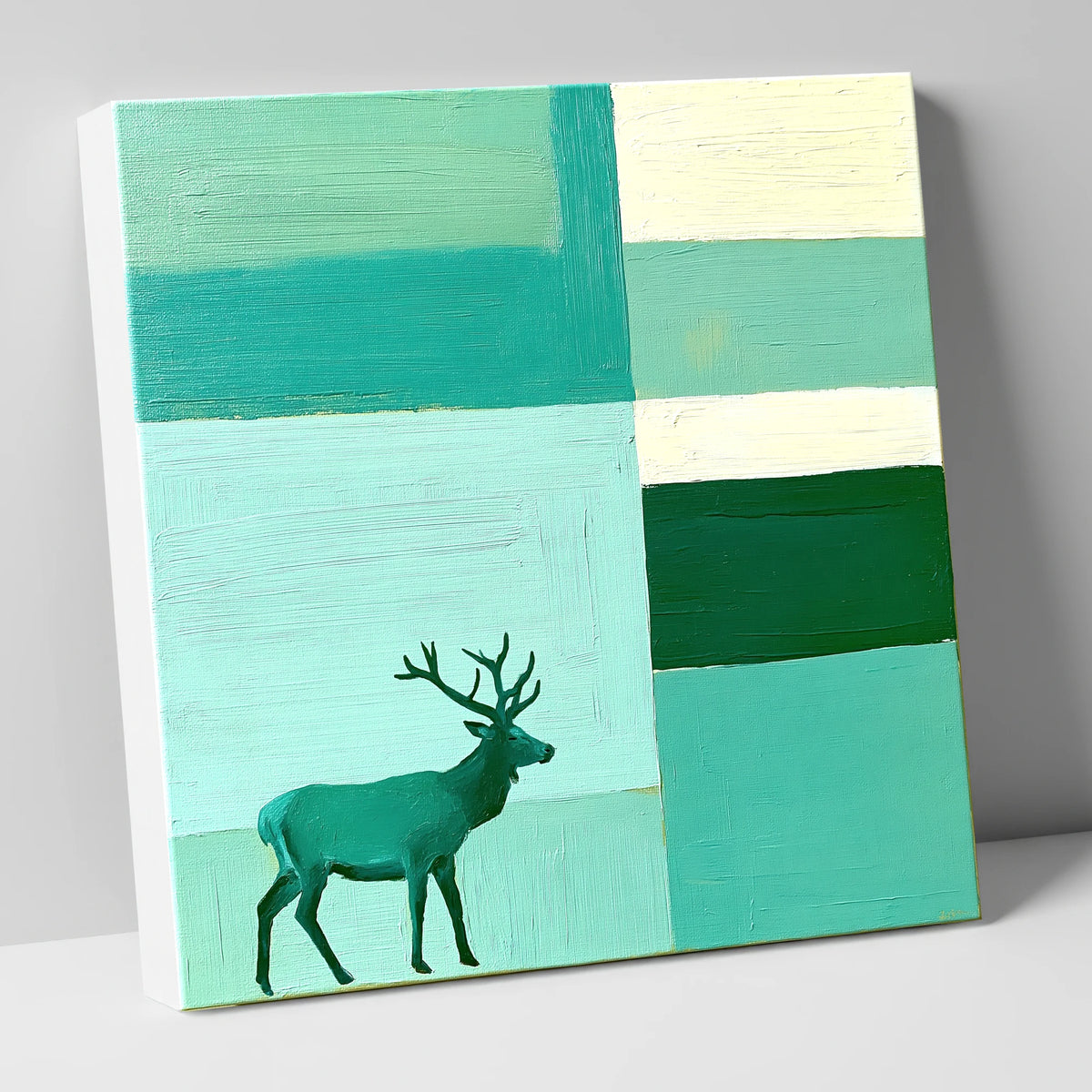 Abstract Teal Red Deer Stag lake district wildlife canvas wall art