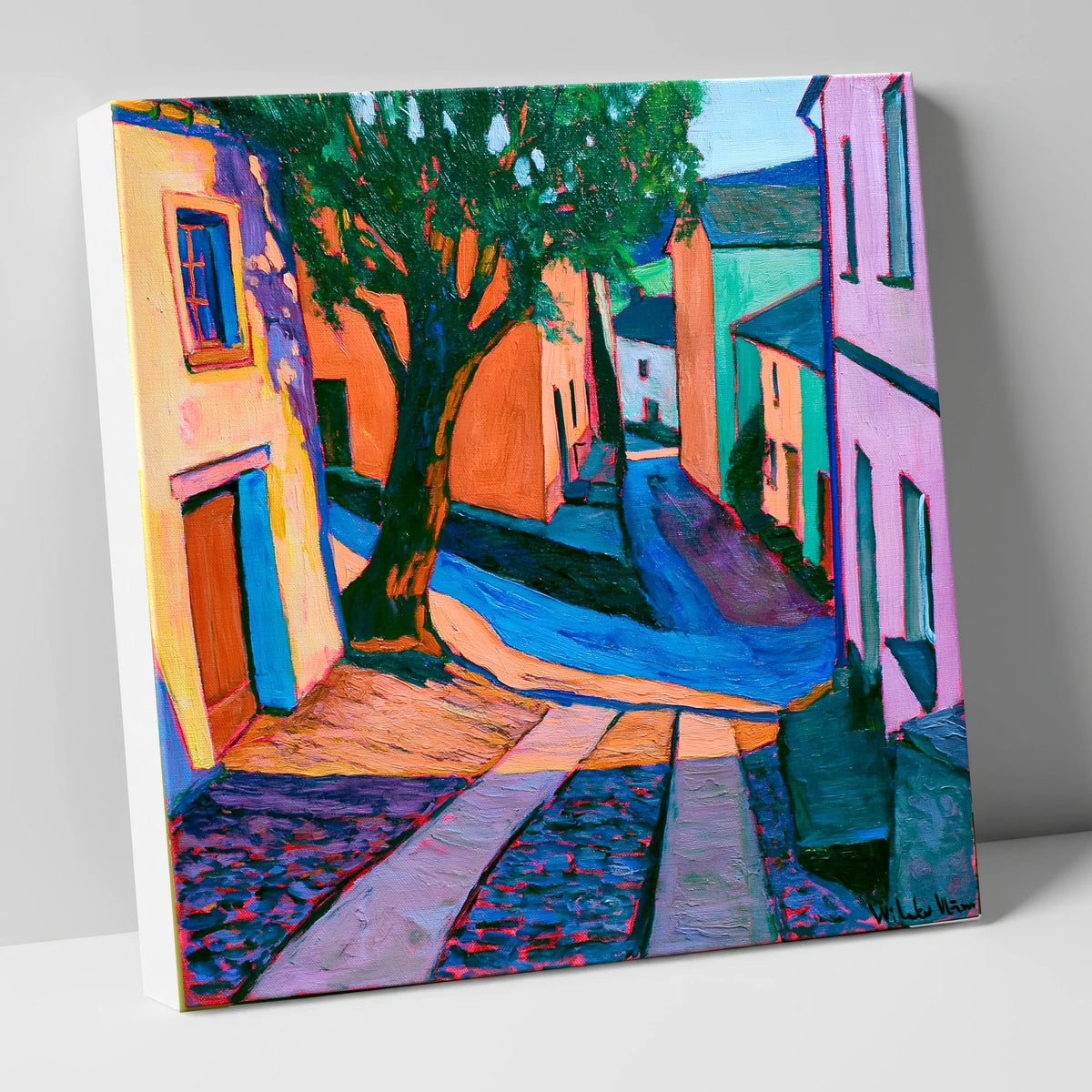 Cobbled Village Street in Vivid Colour lake district village canvas wall art