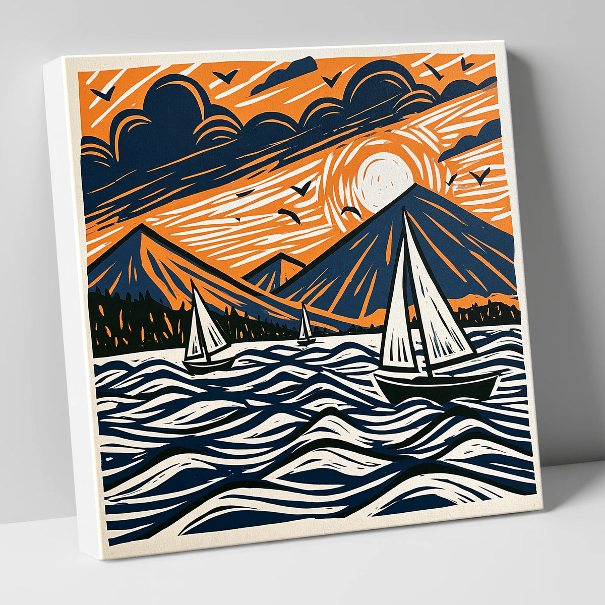 Sunset Sailboats on Derwentwater lake district lake canvas wall art