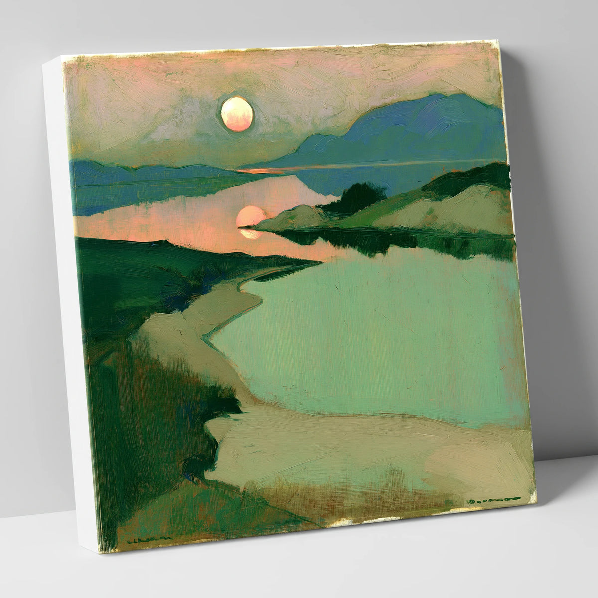 Lake Sunset with Peach Sky lake district lake canvas wall art