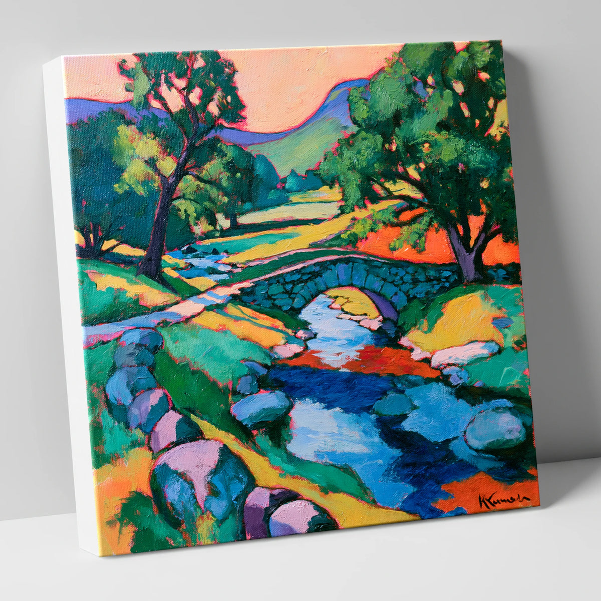 Saturated Sunset at the Stone Bridge lake district waterfall canvas wall art