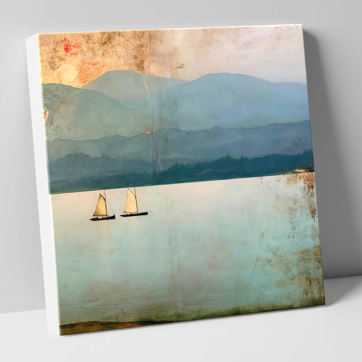 Windermere Sailboats Beneath Ochre Skies lake district lake canvas wall art