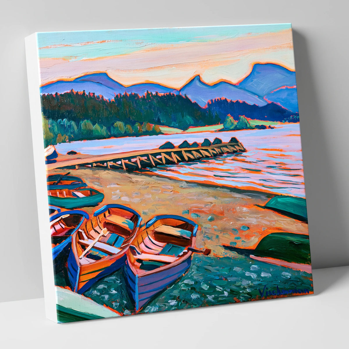 Colourful Windermere Rowing Boats lake district lake canvas wall art