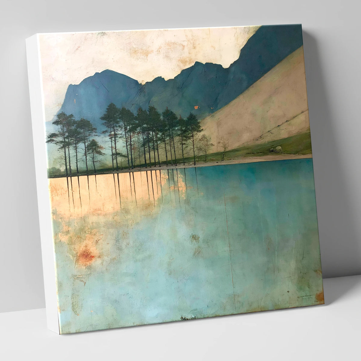 Buttermere Pines on Teal Water lake district lake canvas wall art