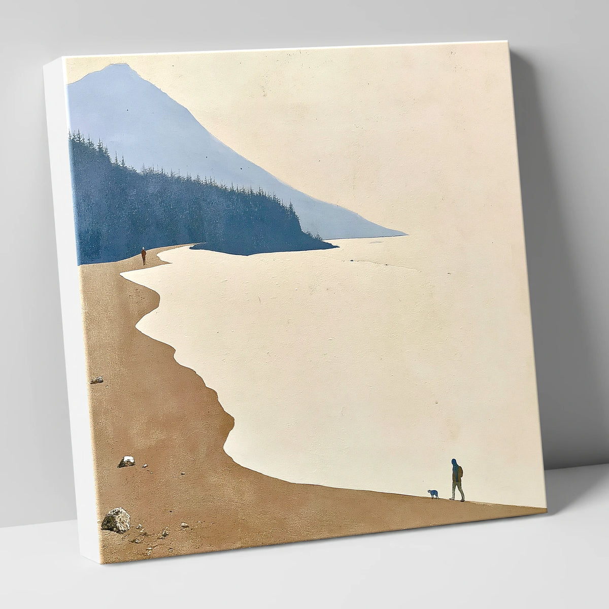 Misty Shoreline Walk with Dog lake district lake canvas wall art