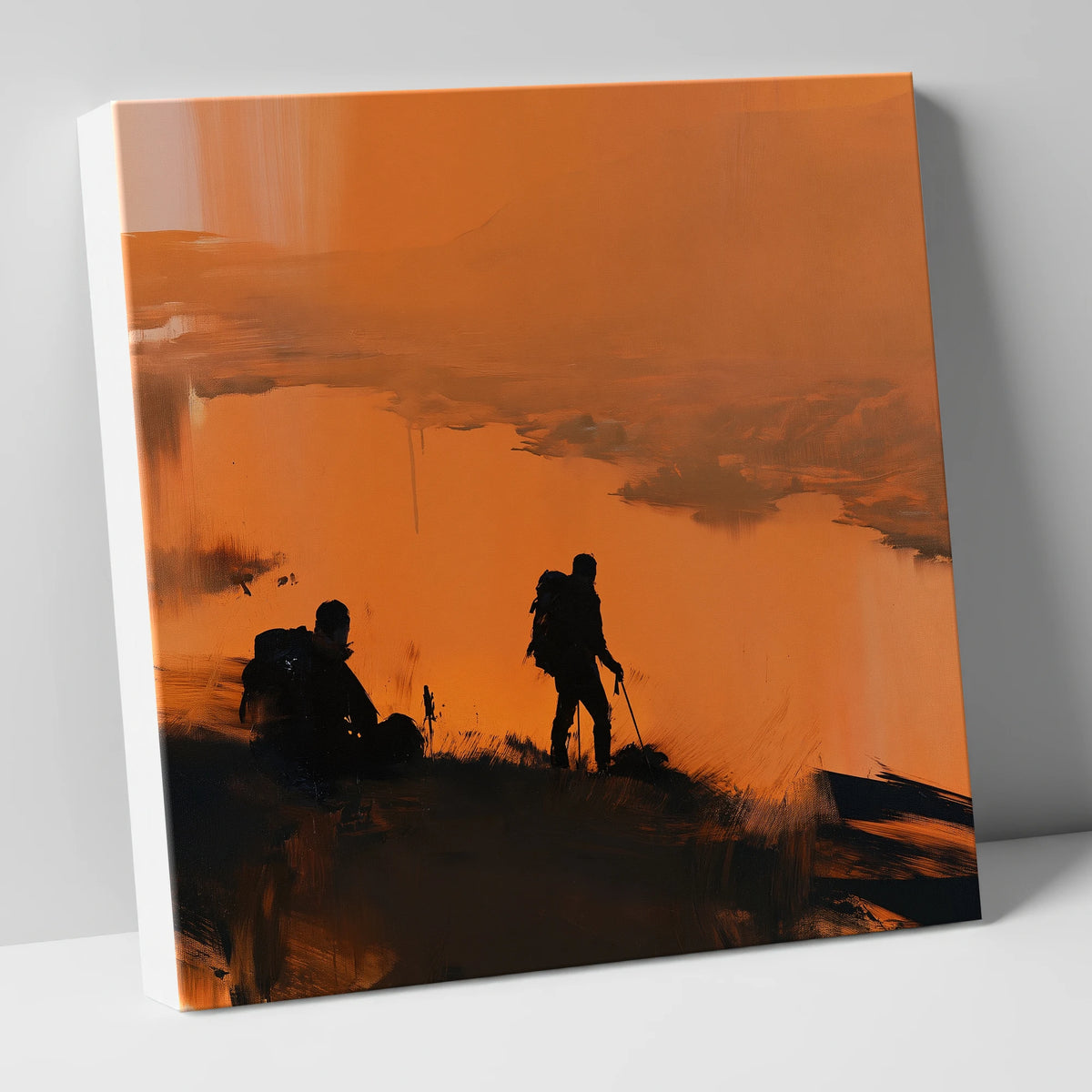 Catbells Walkers in Amber Light lake district fell canvas wall art