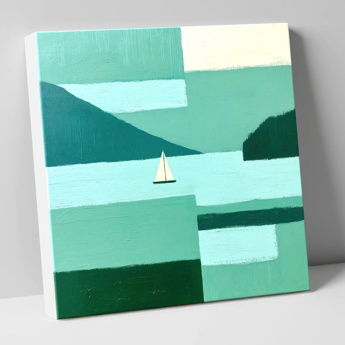 Teal Derwentwater and White Sailboat lake district lake canvas wall art