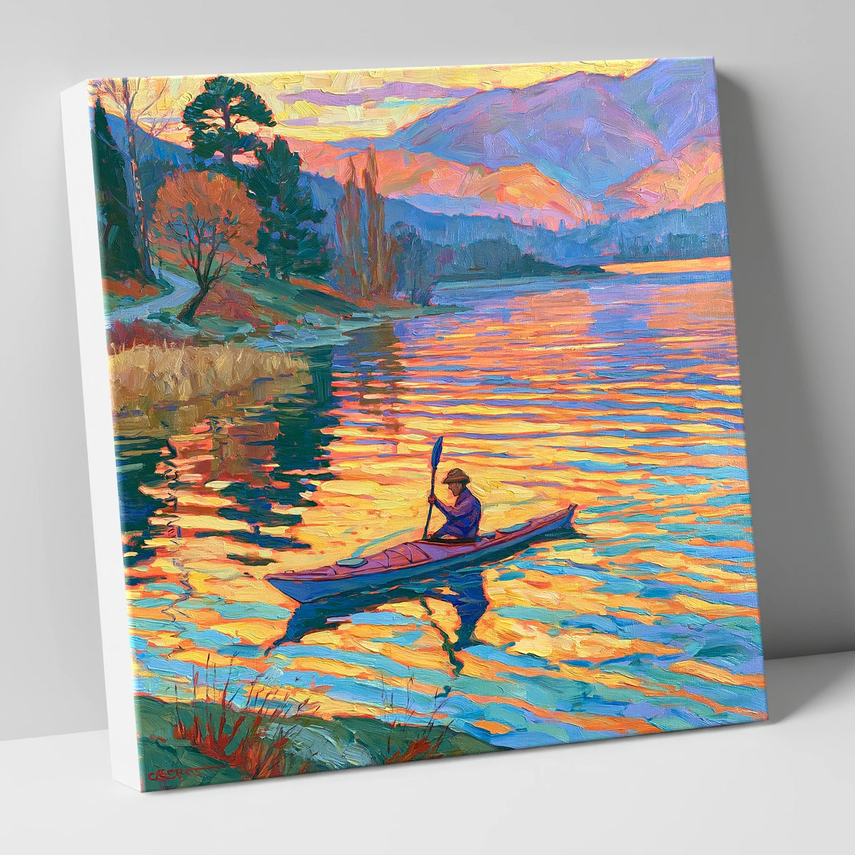 Sunset Kayaker on the Lake lake district walking canvas wall art