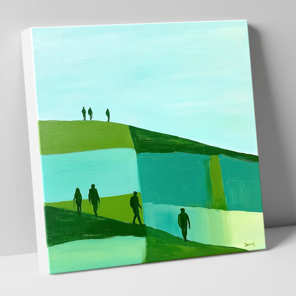 Abstract Teal Fell Walkers lake district fell canvas wall art