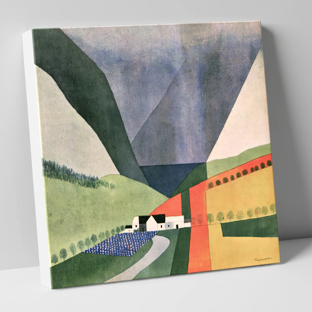Geometric Valley Farmstead and Fells lake district valley canvas wall art