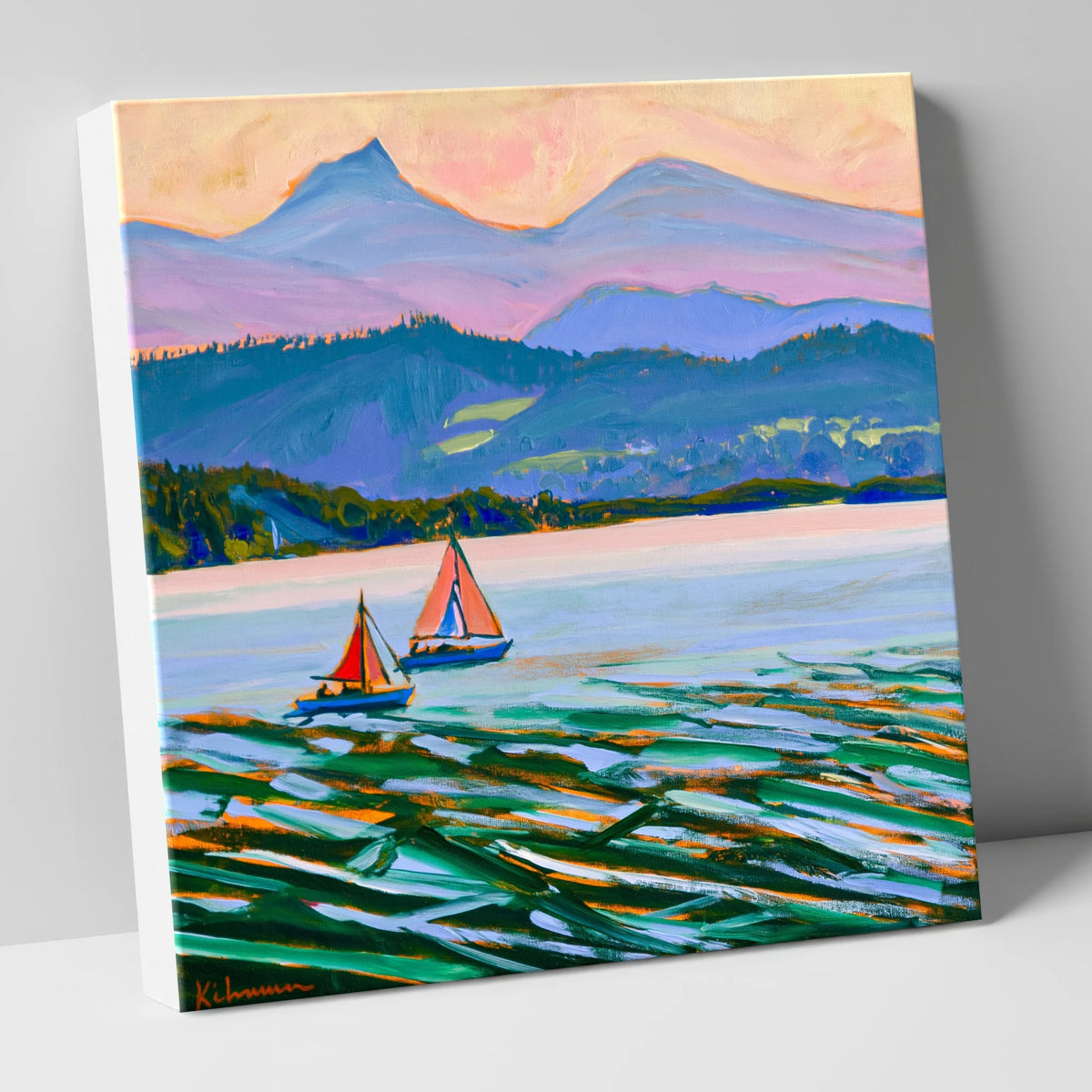 Vibrant Windermere Sailboats lake district lake canvas wall art