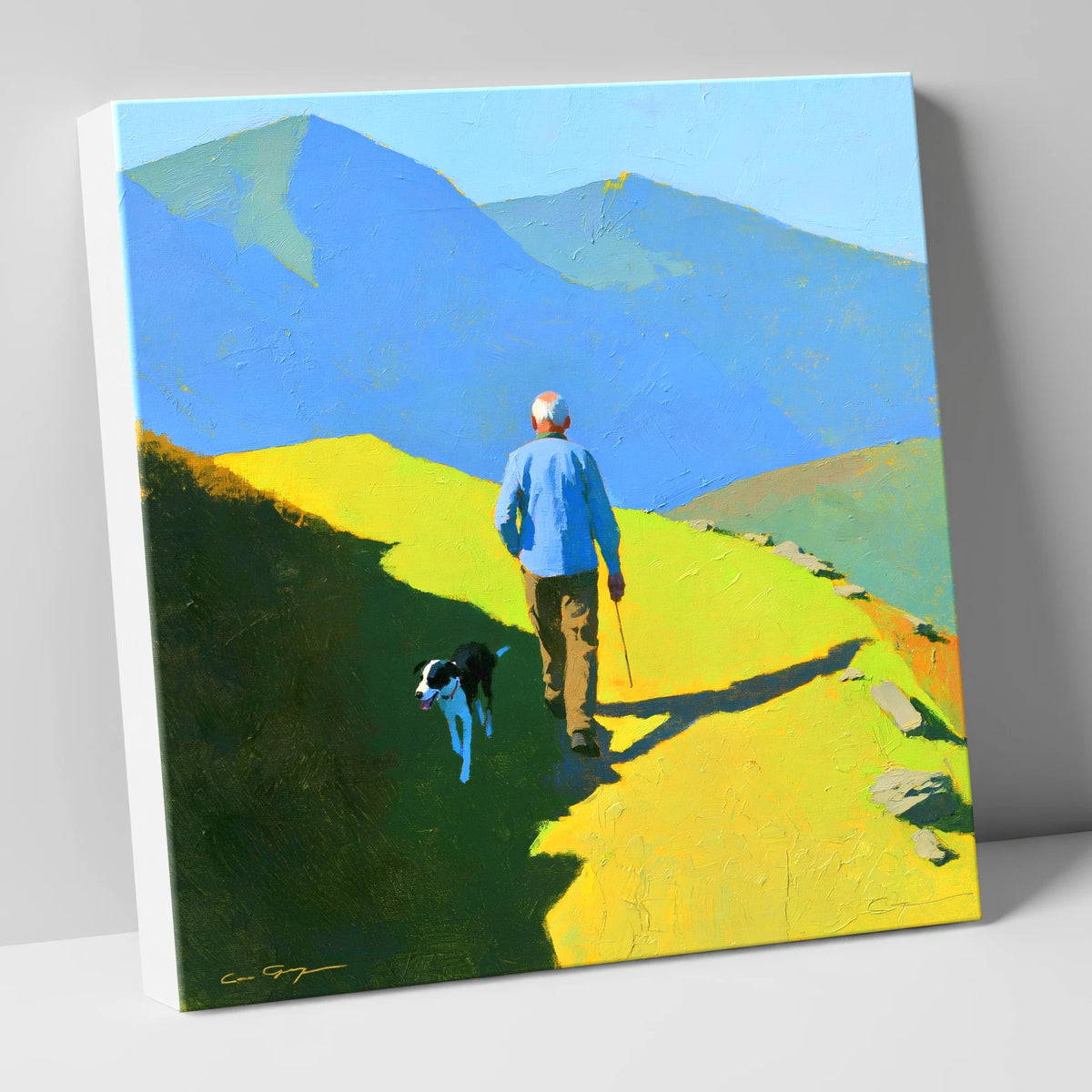 Sunlit Fell Walker and Dog gifts for dog walkers canvas wall art