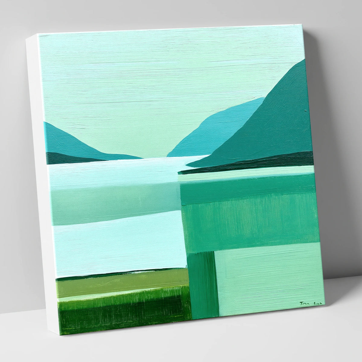 Teal Abstract Ennerdale Water lake district valley canvas wall art