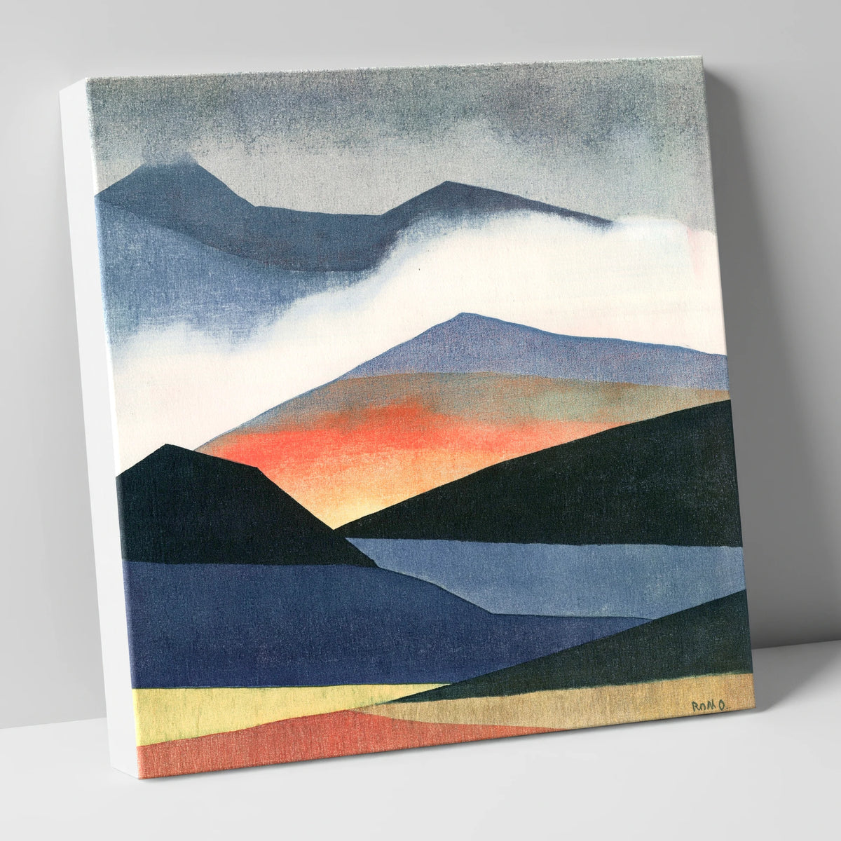 Indigo and Terracotta Rolling Fells lake district fell canvas wall art